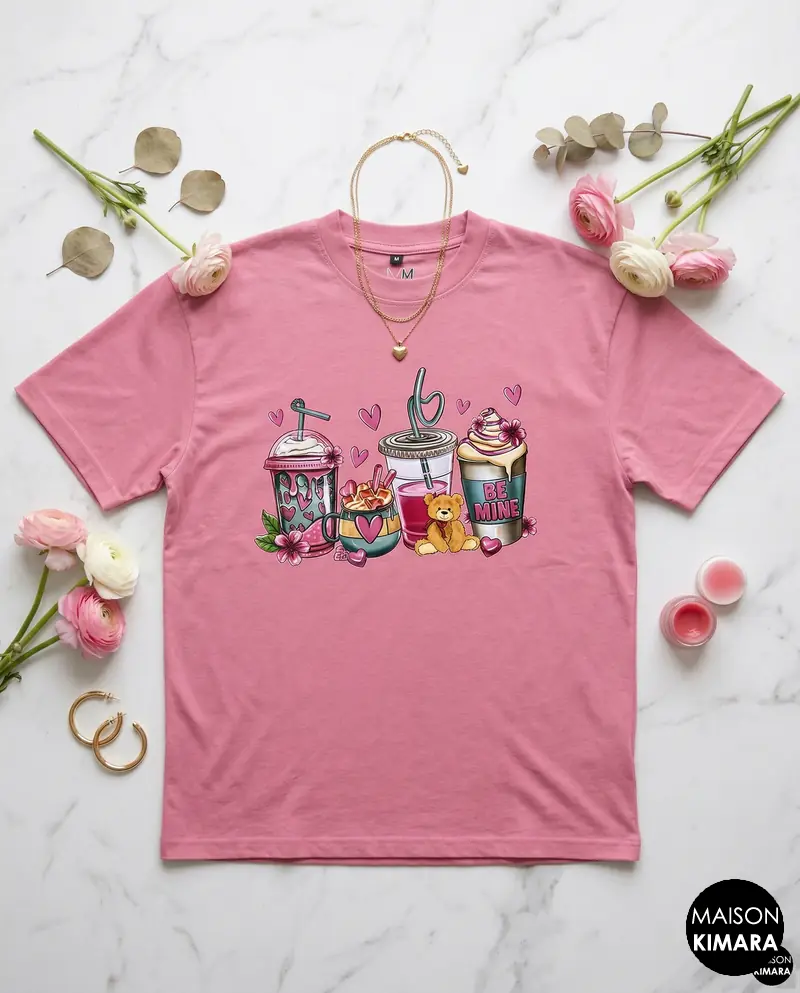 Sweetheart Cafe Oversized T-Shirt – Dusty Rose Y2K Aesthetic Tee – Pastel Pink Streetwear for Girls (Pink)