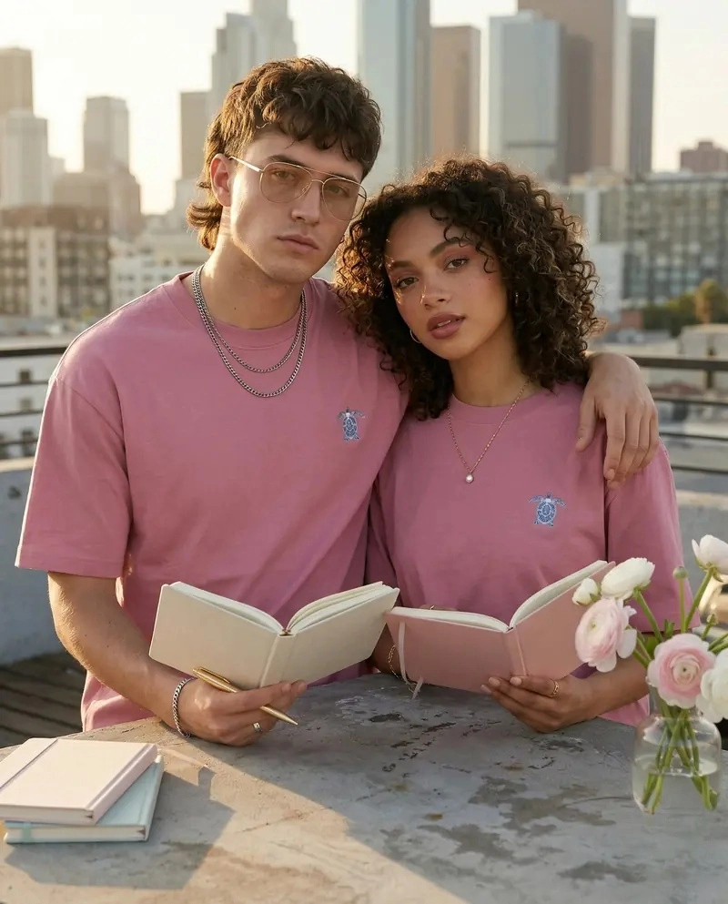 Azure Turtle Heritage Oversized T-Shirt – Dusty Pink Coastal Aesthetic Tee – Premium Minimalist Streetwear (Pink)