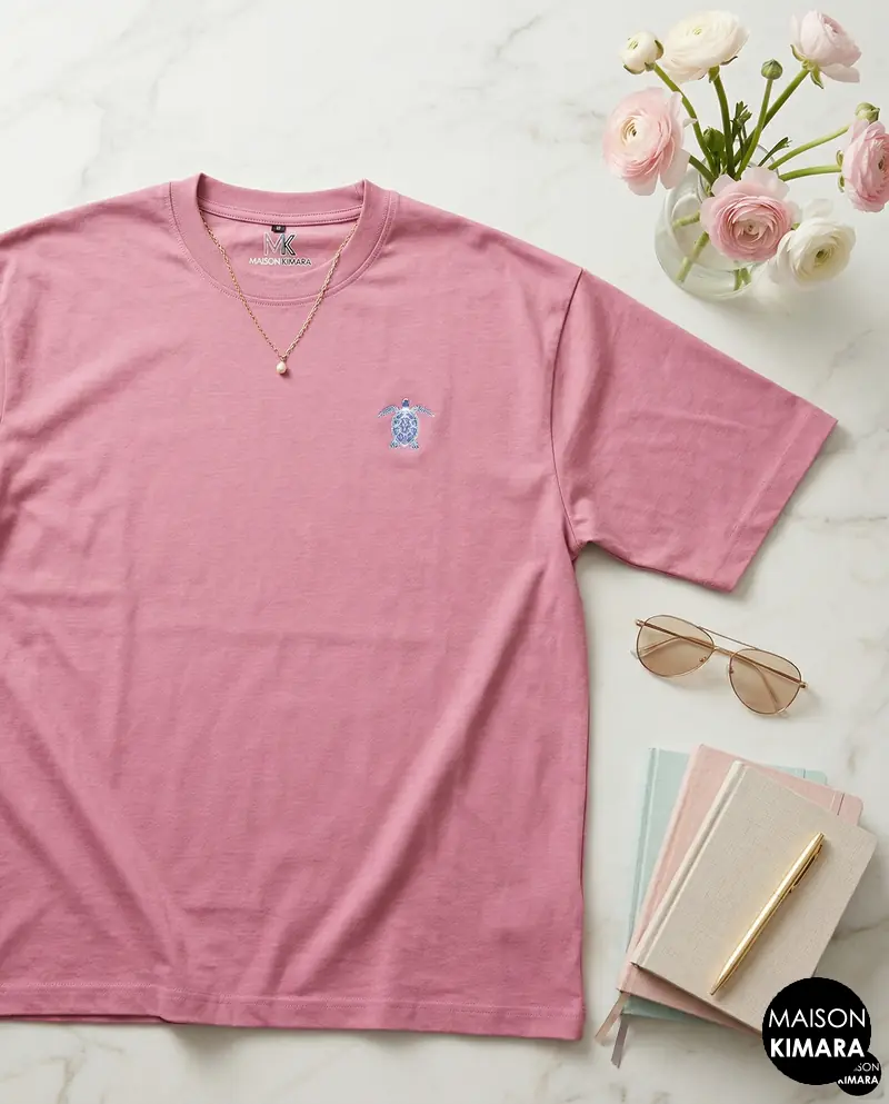 Azure Turtle Heritage Oversized T-Shirt – Dusty Pink Coastal Aesthetic Tee – Premium Minimalist Streetwear (Pink)