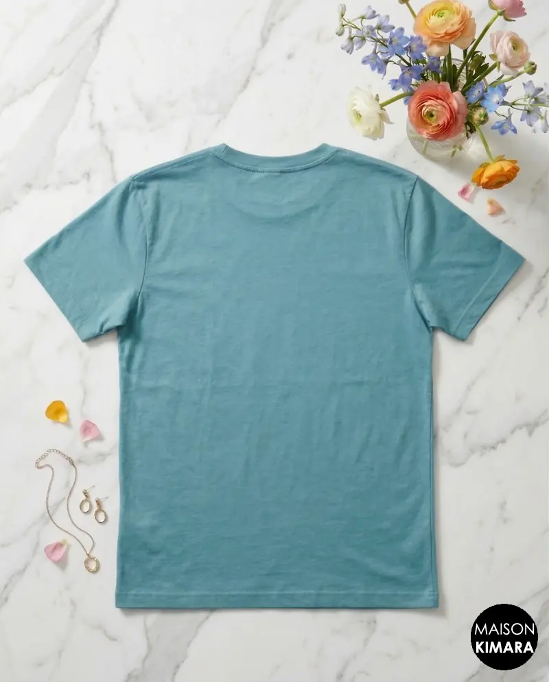 Enchanted Meadow Graphic Tee – Teal Blue Botanical Bird T-Shirt – Vintage Folk Art Aesthetic Apparel (Light Blue)