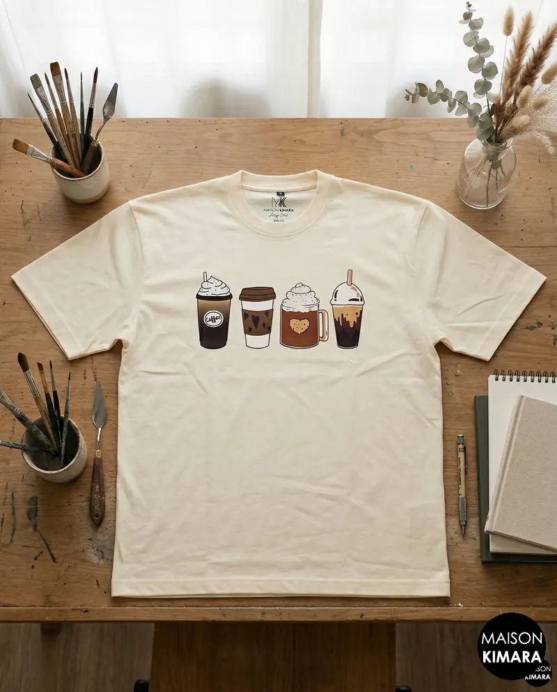 Coffee Lover Oversized T-Shirt – Cream Aesthetic Cafe Graphic Tee – Minimalist Y2K Streetwear for Girls (Light Yellow)