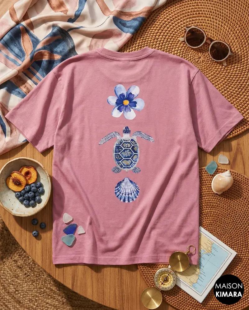 Azure Turtle Heritage Oversized T-Shirt – Dusty Pink Coastal Aesthetic Tee – Premium Minimalist Streetwear (Pink)