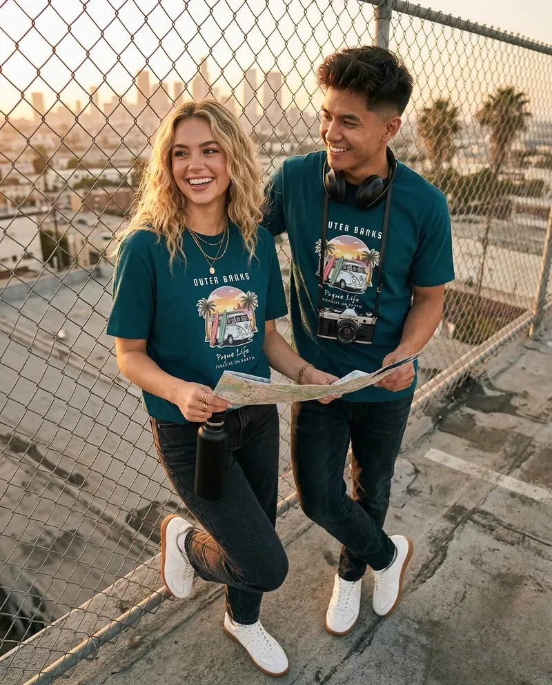 OBX Paradise Oversized T-Shirt – Midnight Blue Surf Culture Tee – Vintage Outer Banks Pogue Life Streetwear (Niky Blue)