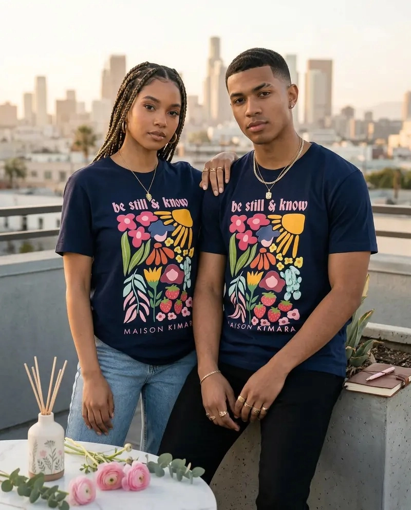 Botanical Bliss Oversized T-Shirt – Navy Blue Aesthetic Floral Graphic Tee – Retro Inspired Mindful Streetwear (Navy Blue)