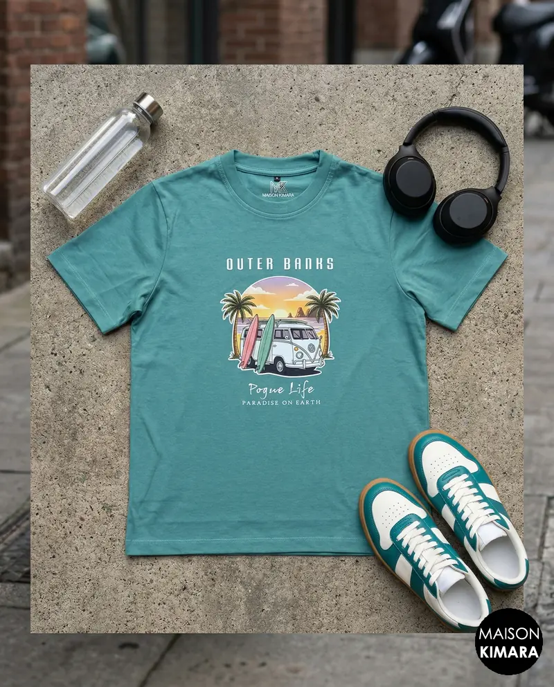 Outer Banks Pogue Life Graphic Tee – Ocean Teal Regular Fit T-Shirt – Vintage Surf Aesthetic Summer Apparel (Light Blue)