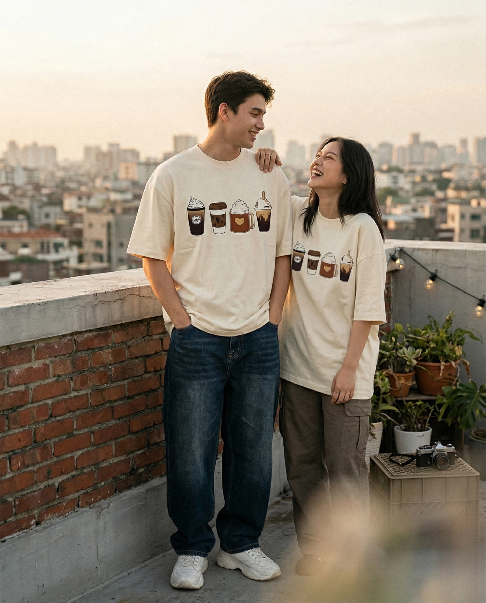 Coffee Lover Oversized T-Shirt – Cream Aesthetic Cafe Graphic Tee – Minimalist Y2K Streetwear for Girls (Light Yellow)